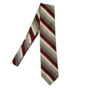Vintage Red and Gray Striped Tie With White Accents from a Linen Blend Material